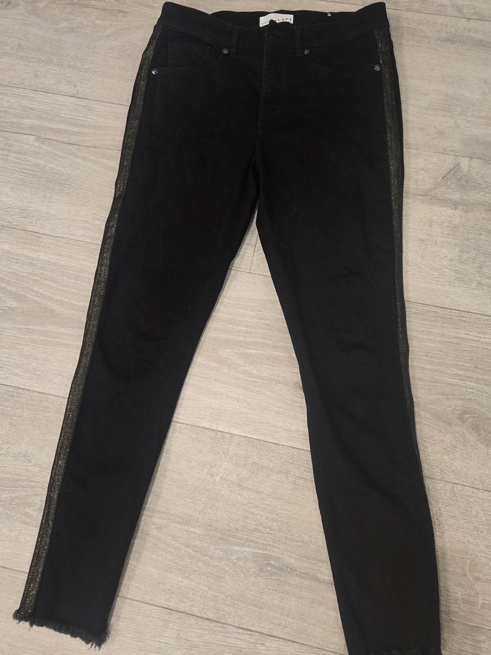 LOFT Black Skinny Jeans with Metallic Side Stripe